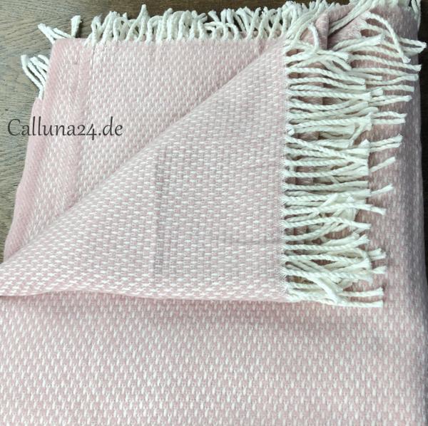 Kuscheldecke Wohndecke Sofadecke Baumwolle Rosa Weiß Fransen